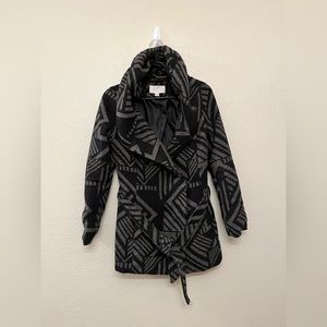 Black and Grey Geometric Pea Coat